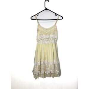 Y2K Freeway Butter Yellow Cream Double Lined Mini Babydoll Dress With White Lace